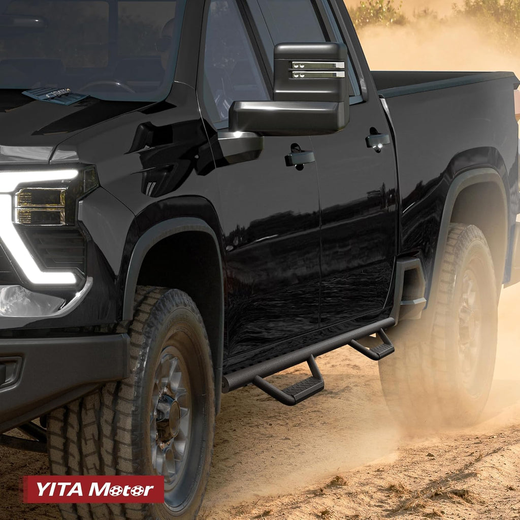 YITAMOTOR® Drop Running Boards Compatible with 2019-2024 Chevy Silverado/GMC Sierra 1500 Crew Cab, 2020-2024 2500HD 3500HD Crew Cab Carbon Steel Side Steps Nerf Bars Rails(Excl. 2019 1500 LD)