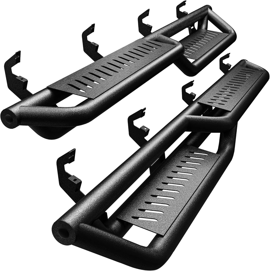 YITAMOTOR® Running Boards Compatible with Chevy Silverado GMC Sierra 2019-2024 1500, 2020-2024 2500HD 3500HD Crew Cab, 2-Stairs Side Steps Rails Black Powder Coated Nerf Bars(Excl. 2019 LD/Limited)