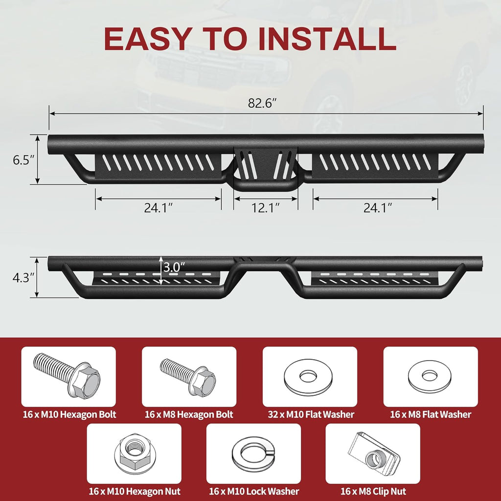 YITAMOTOR® Running Boards & Side Steps Compatible with 2007-2018 Chevy Silverado/GMC Sierra 1500 Crew Cab & 2007-2019 2500/3500HD, Black Powder Coated Nerf Bars, Two-Stair for Roof Operation