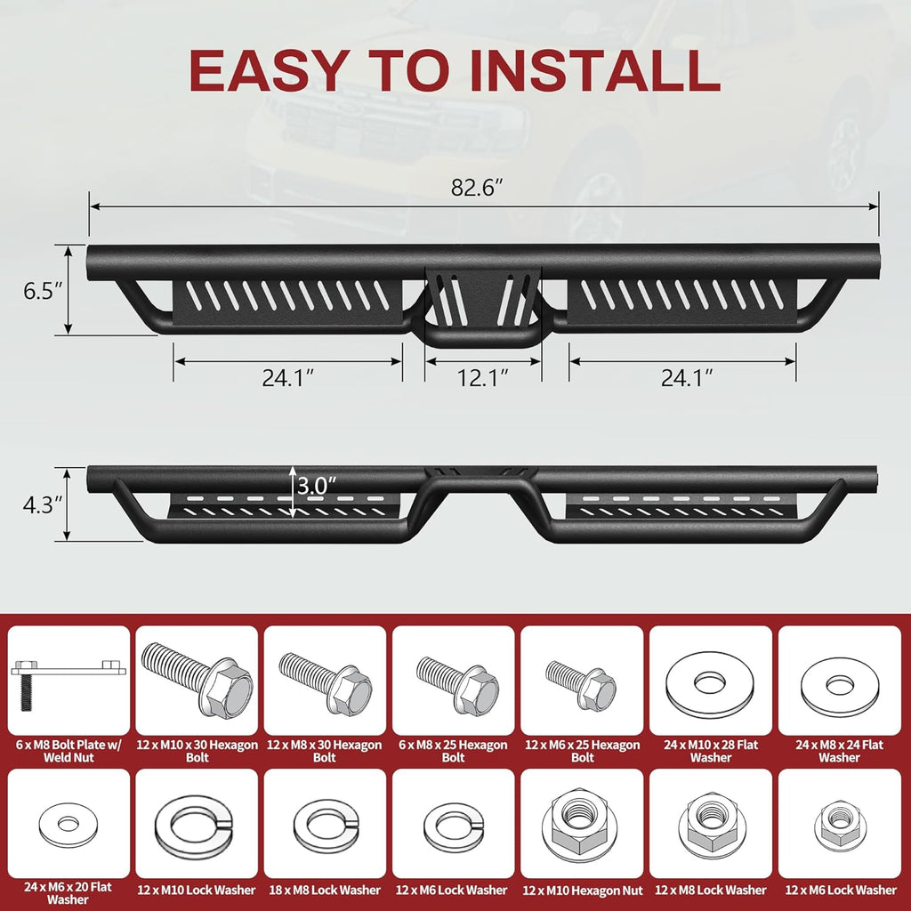 YITAMOTOR® Running Boards & Side Steps Compatible with 2009-2018 Dodge Ram 1500 Crew Cab, 2019-2024 1500 Classic, 2010-2024 2500/3500, Black Powder Coated Nerf Bars, Two-Stair for Roof Operation