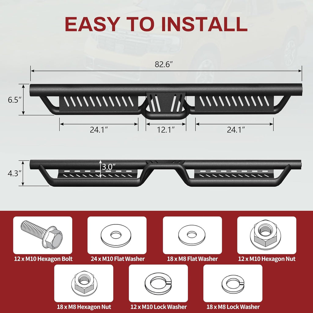 YITAMOTOR® Running Boards & Side Steps Compatible with 2015-2024 Ford F150, 2017-2024 F250 F350 Super Duty Supercrew Cab, Black Powder Coated Nerf Bars, Two-Stair for Roof Operation