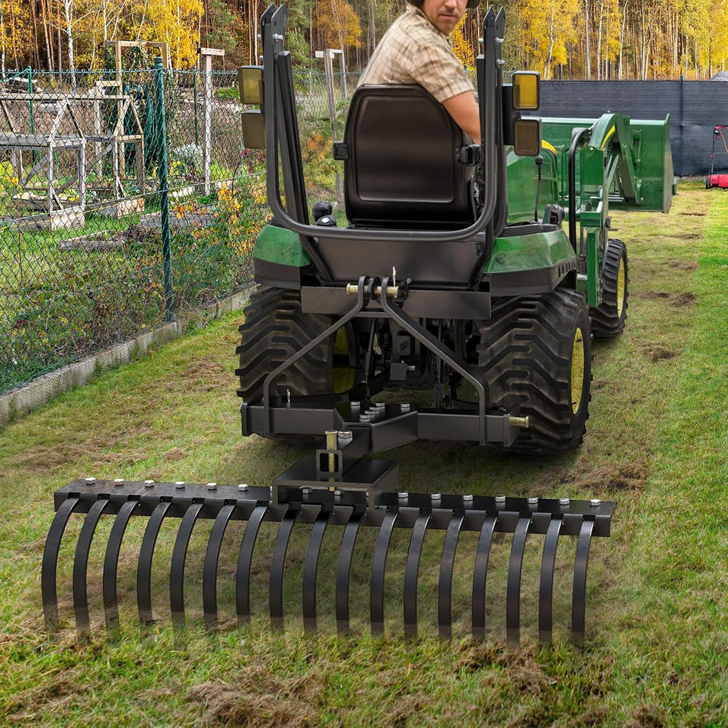 YITAMOTOR® 50" Three Point Landscape Rake, Replaceable Spring Steel Tines, Quick Mount, Angle Adjustment Fit for CAT-0 CAT-1, for Clearing Brush, Raking Arenas, Soil Preparation