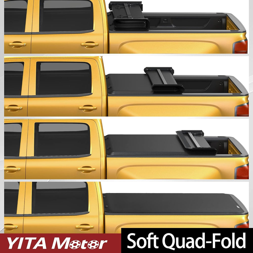 YITAMOTOR® Soft Quad Fold Truck Bed Tonneau Cover Compatible with 2003-2024 Dodge Ram 2500 3500, Fleetsdie 8 ft Bed Without Rambox