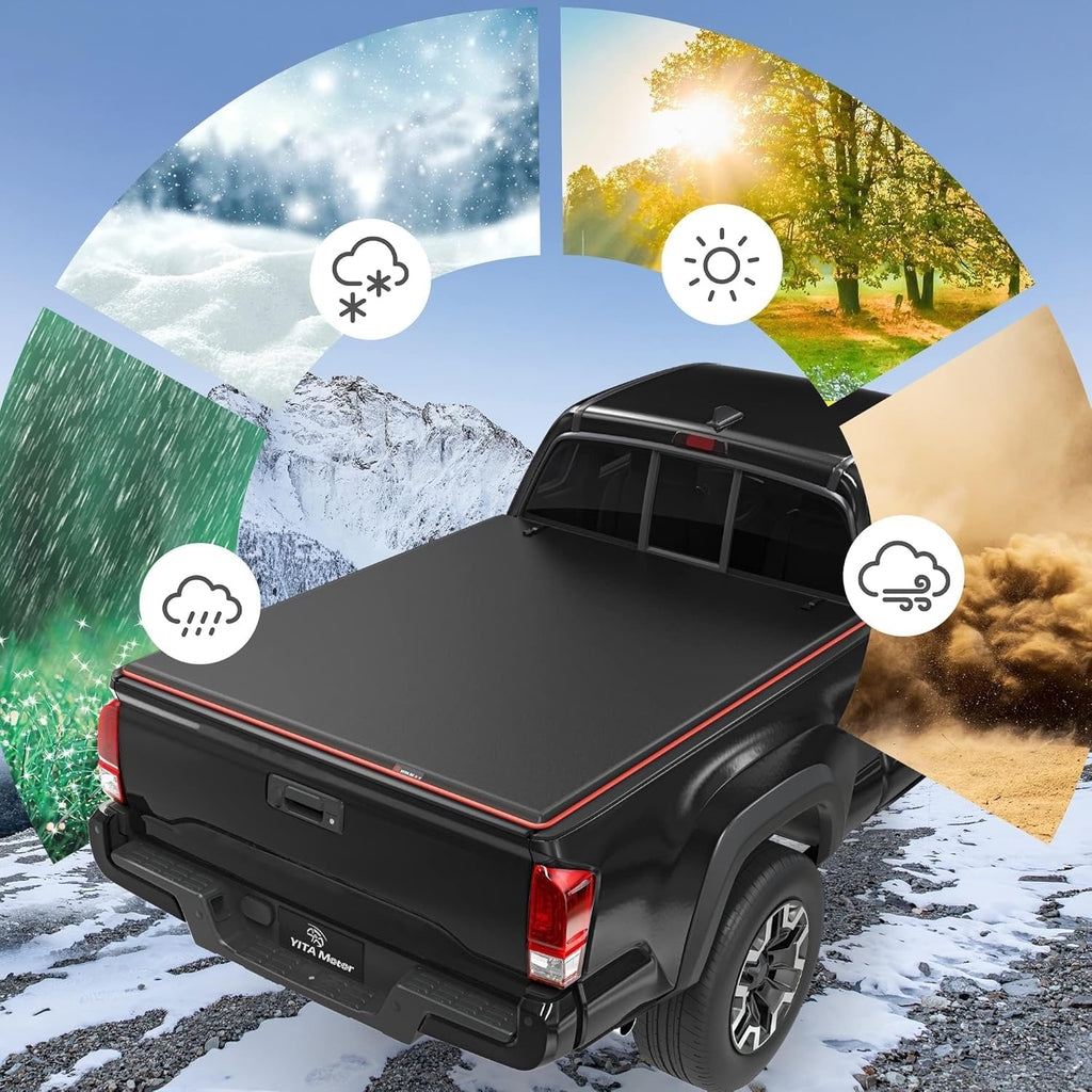 YITAMOTOR® Soft Tri-fold Truck Bed Tonneau Cover Compatible with 2005-2024 Nissan Frontier(NO México) 5ft Bed, Reflective Strip Style