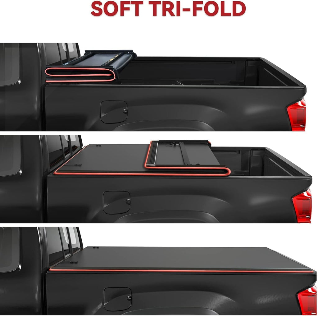 YITAMOTOR® Soft Tri-fold Truck Bed Tonneau Cover Compatible with 2005-2024 Nissan Frontier(NO México) 5ft Bed, Reflective Strip Style