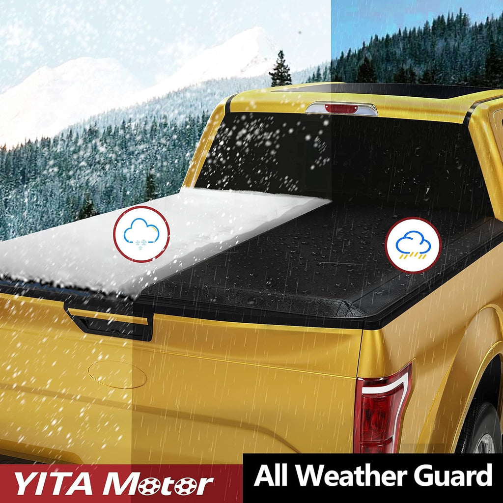 YITAMOTOR® Soft Quad Fold Truck Bed Tonneau Cover Compatible with 2014-2021 Toyota Tundra (Exclu. Trail), Fleetside 6.5ft Bed with Deck Rail System