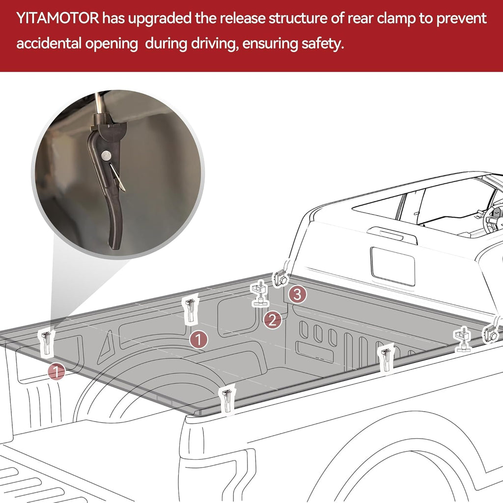 YITAMOTOR® Soft Quad Fold Truck Bed Tonneau Cover Compatible with 2014-2021 Toyota Tundra (Exclu. Trail), Fleetside 6.5ft Bed with Deck Rail System