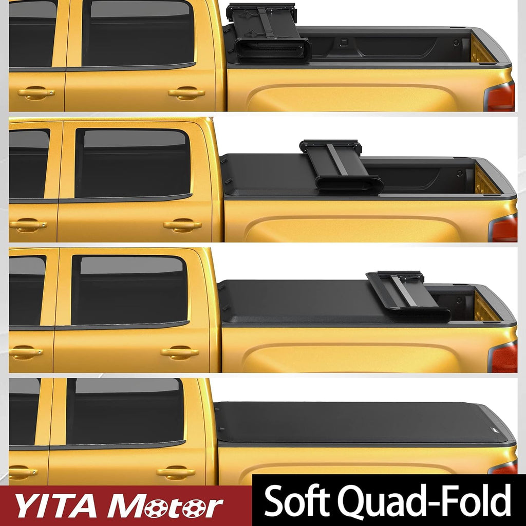 YITAMOTOR® Soft Quad Fold Truck Bed Tonneau Cover Compatible with 2014-2021 Toyota Tundra (Exclu. Trail), Fleetside 6.5ft Bed with Deck Rail System