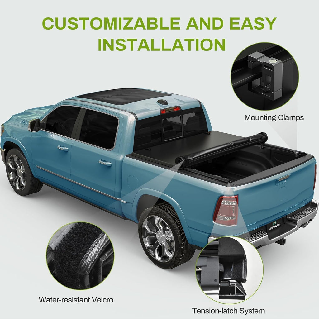 YITAMOTOR® Soft Roll Up Truck Bed Tonneau Cover Compatible with 2020 2021 2022 2023 2024 Chevy Silverado/GMC Sierra 2500 3500 HD 6.10ft Bed