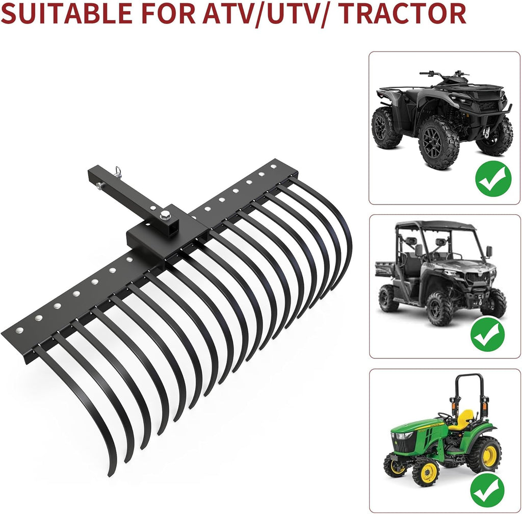 YITAMOTOR® Tractors Rake 17 Pine Straw Rake Fits 2" Receiver for Lawn Tractors or ATV/UTV