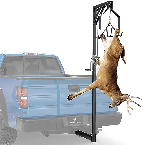 YITAMOTOR® 500lbs 2" Trailer Hitch Mounted Deer Hoist, Adjustable Deer Lift Truck Hitch Game Hunting Hoist with 360 Degree Winch Lift and Gambrel Set