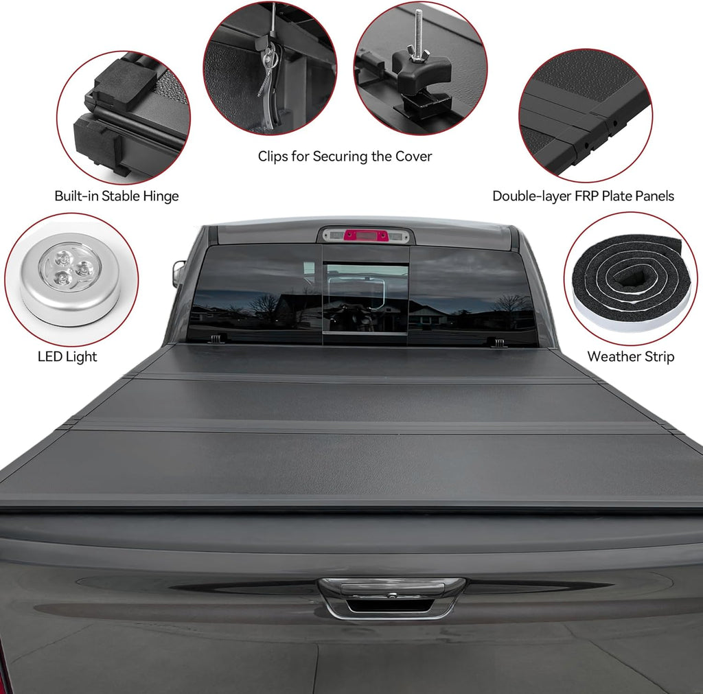 YITAMOTOR® Tailored FRP Hard Tri-Fold Truck Bed Tonneau Cover Fits for Toyota Tundra 2022 2023 2024 5.5ft Bed (Excl. Trail Edition) with Deck Rail System, Effortless Installation