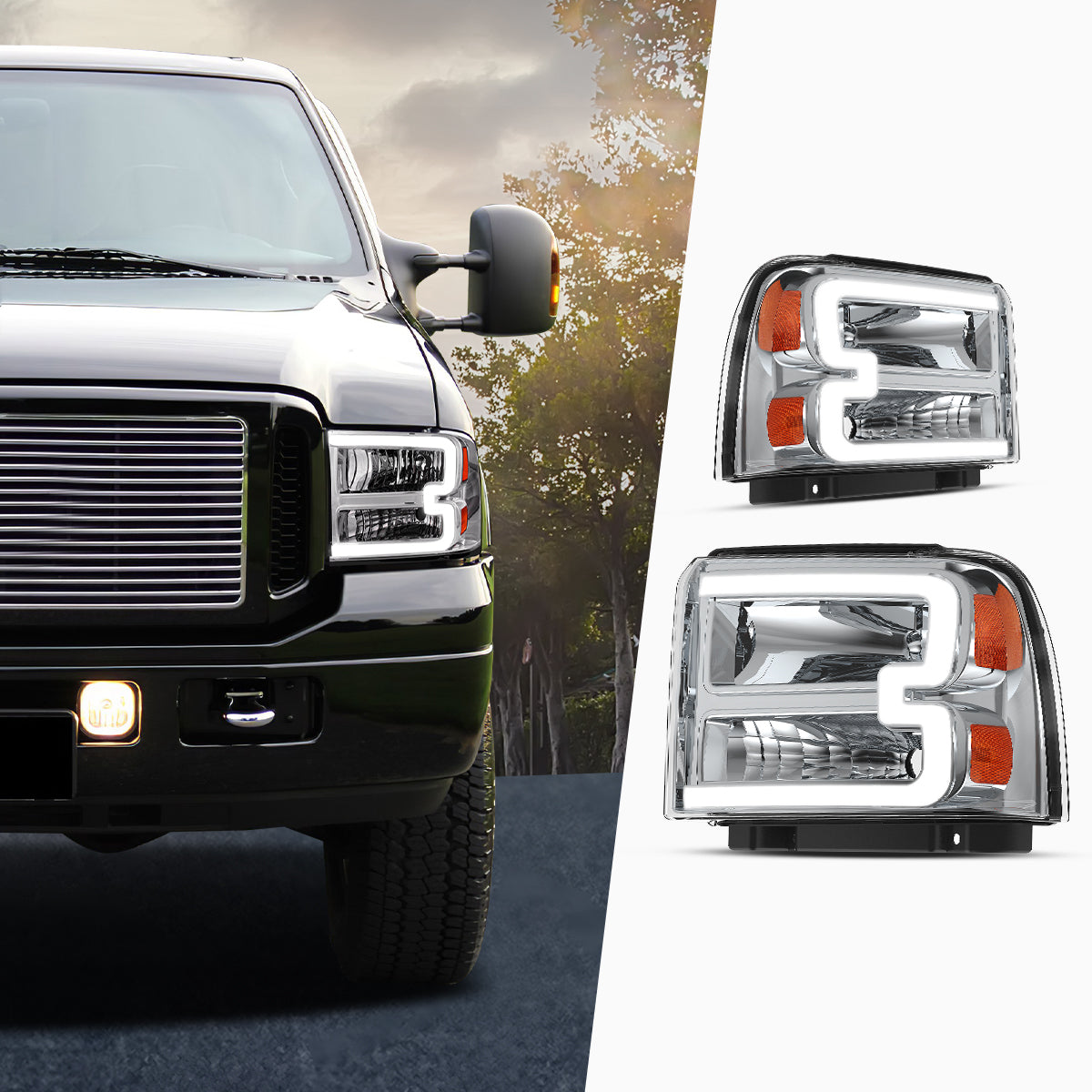 YITAMOTOR® LED DRL Headlights Assembly For 2005-2007 Ford F250