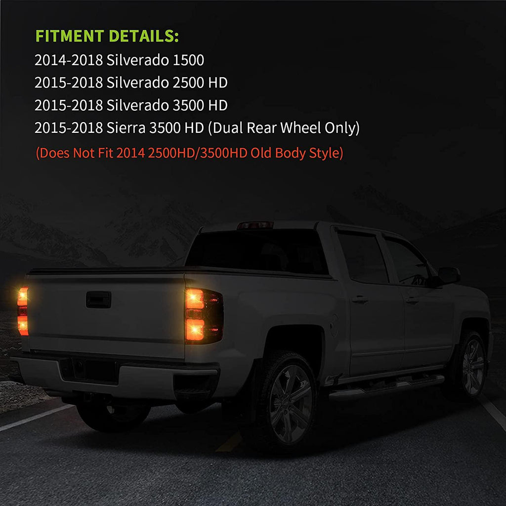 YITAMOTOR® LED 2014-2018 Chevy Silverado / 2015-2018 GMC Sierra Tail Lights  Black Housing Smoke Lens