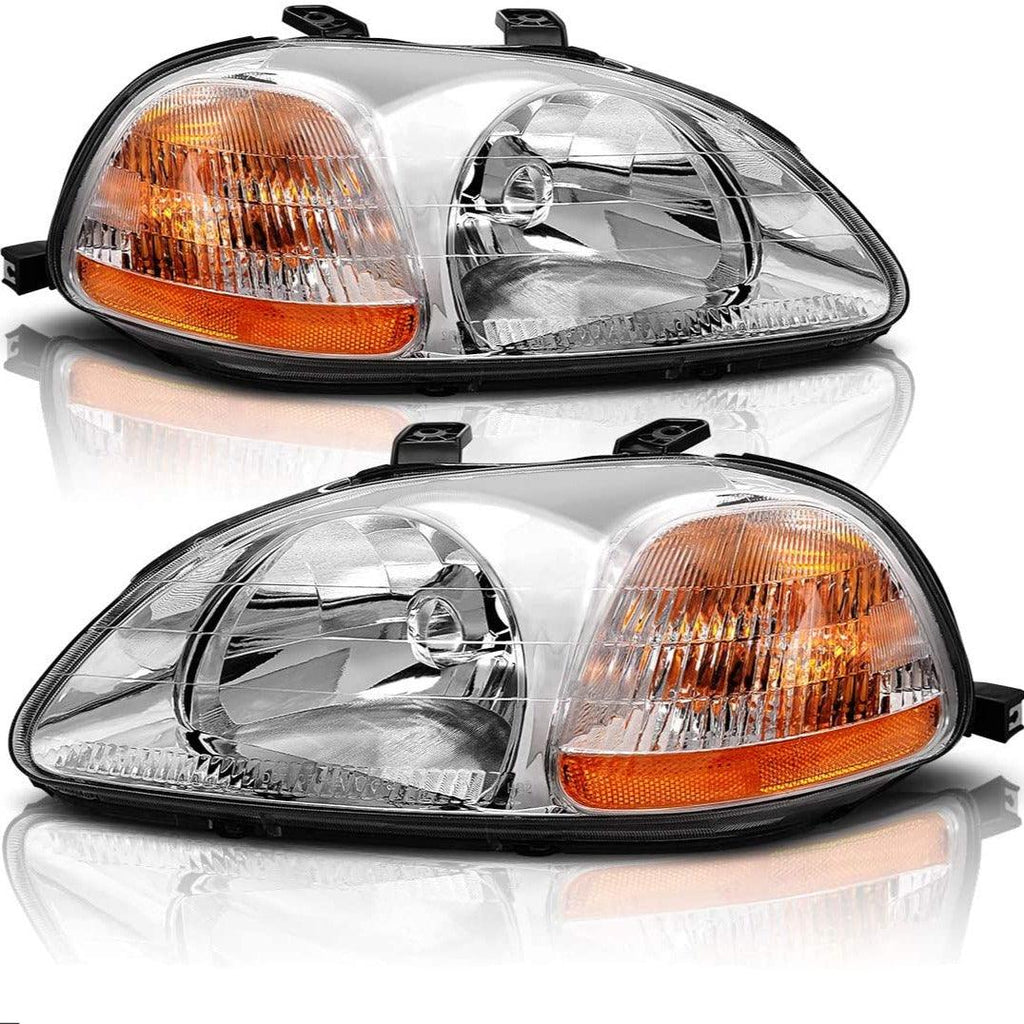 YITAMOTOR® 1996-1998 Honda Civic Headlight Assembly Chrome Housing Amber Reflector Clear Lens - YITAMotor