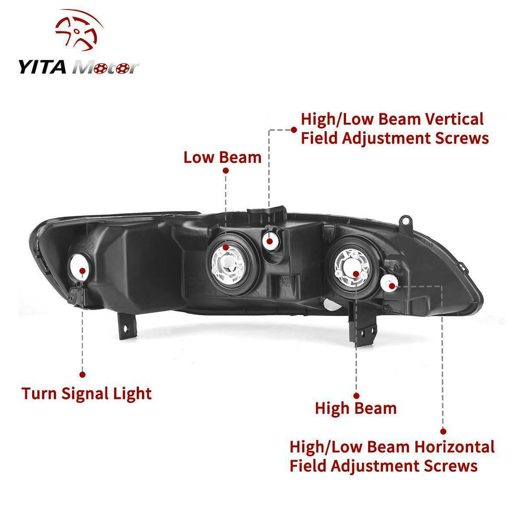 YITAMOTOR® 1998-2002 Honda Accord Headlight Assembly Headlamp Chrome Housing Amber Reflector - YITAMotor