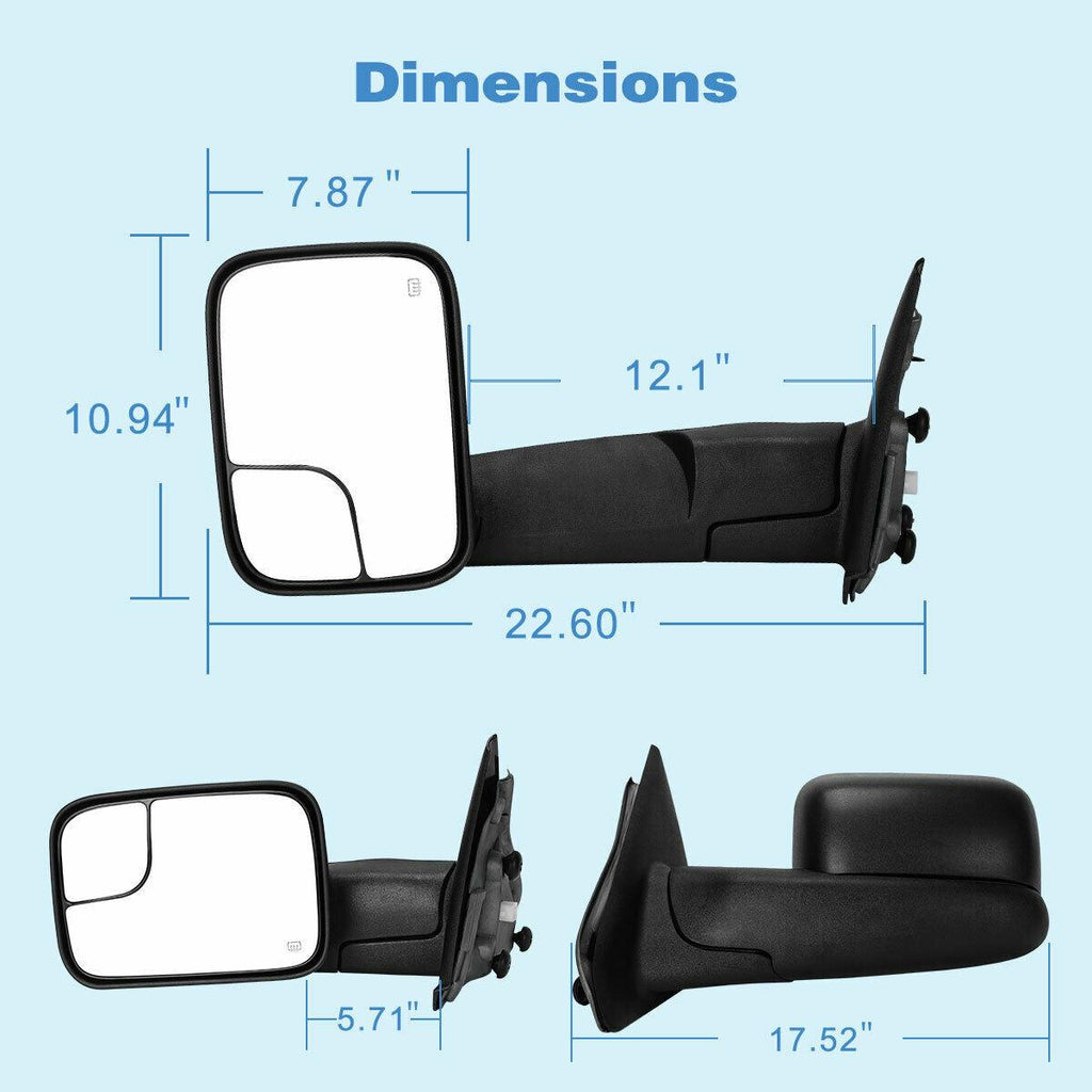 YITAMOTOR® Towing Mirrors For 02-08 Dodge RAM 1500 03-09 2500 3500 Driver  Left Side Power Heated